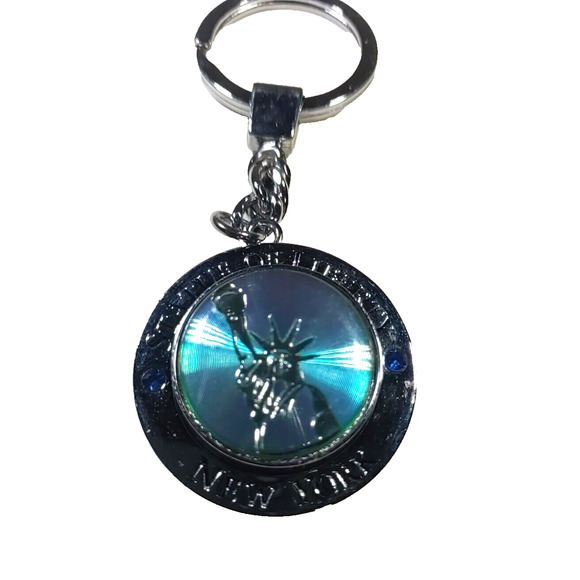 Statue Of Liberty Spinner Blue Silver Tone Keychain - Picture 4 of 6